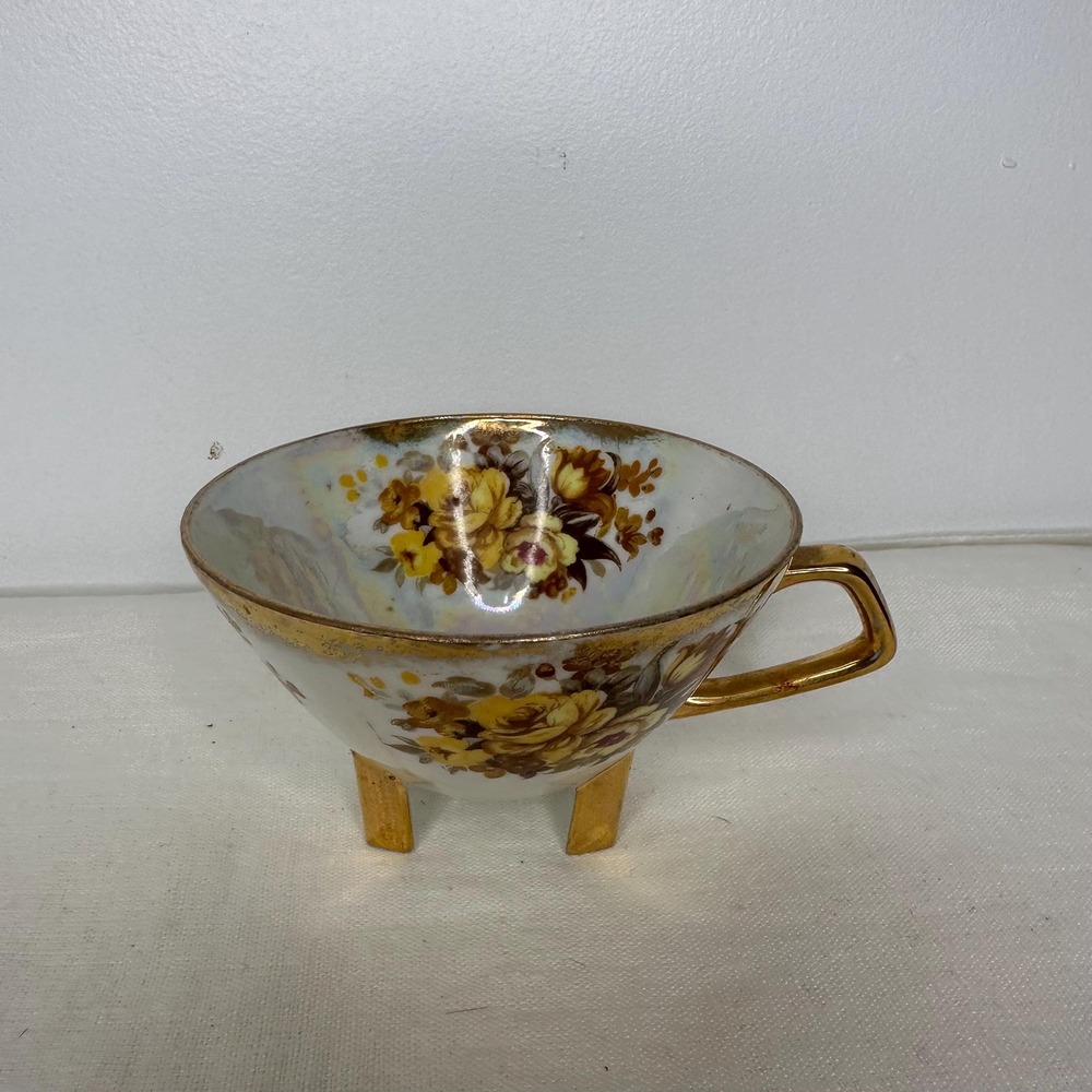 Vintage Napco Hand Painted Luster Tea Cup Footed Floral Gold Trim SD178